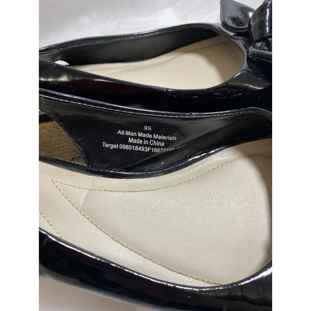 Black patent leather bow embellished espadrille wedges sandals women size 9.5‎